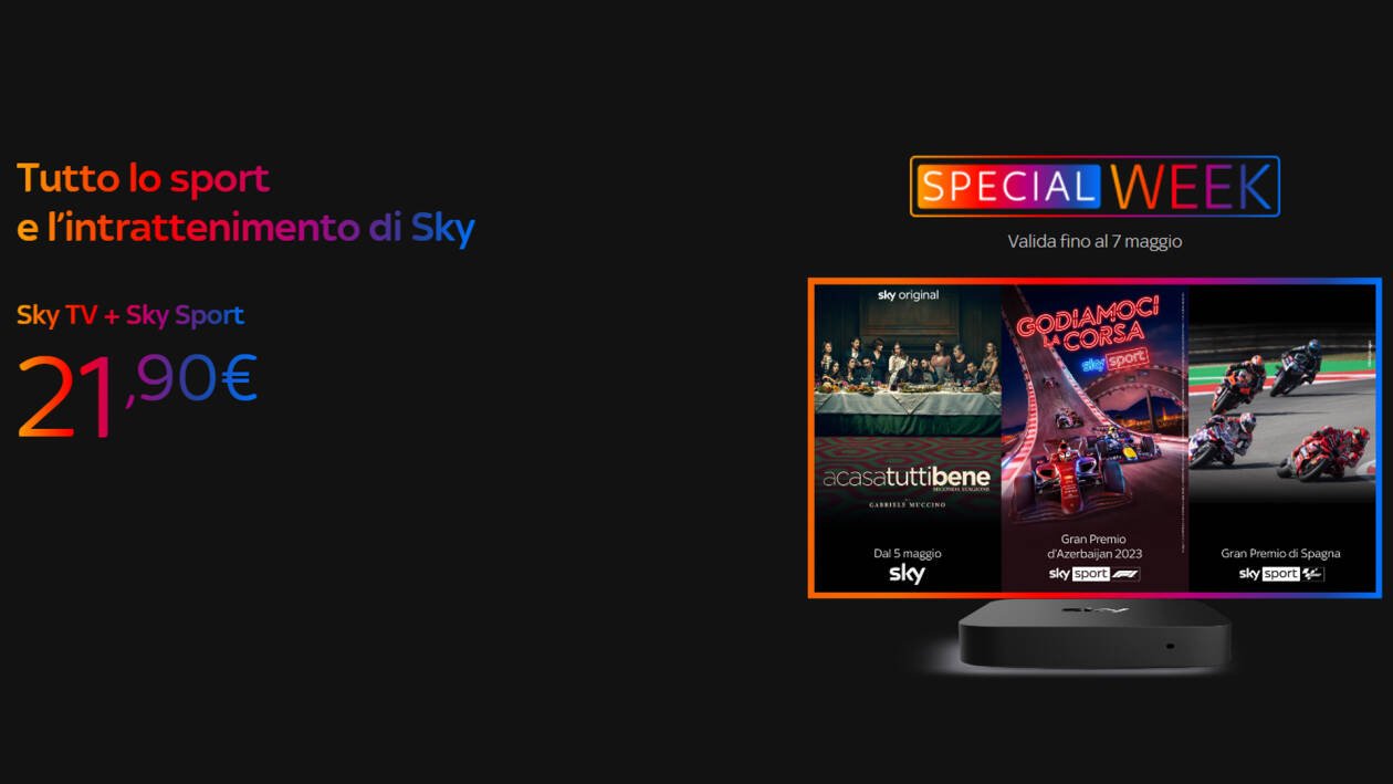 Immagine di Sky TV + Sky Sport a 21,90€ al mese invece di 45€ con la Special Week Sport