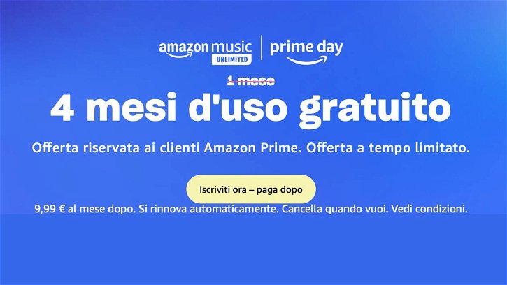 Amazon Music Unlimited, 4 mesi gratis per gli iscritti Prime