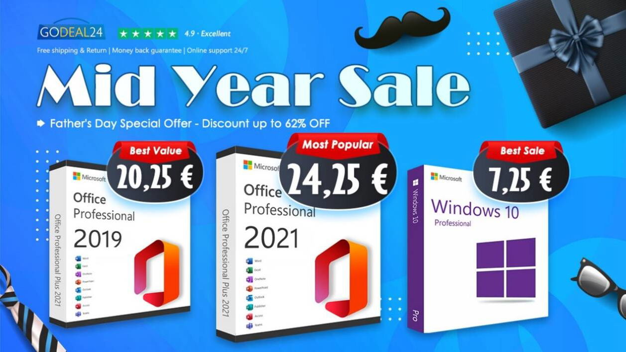 Immagine di Saldi di metà anno su GoDeal24: Office 2021 da 13,05€, Office 2021 per MAC da 28,99€